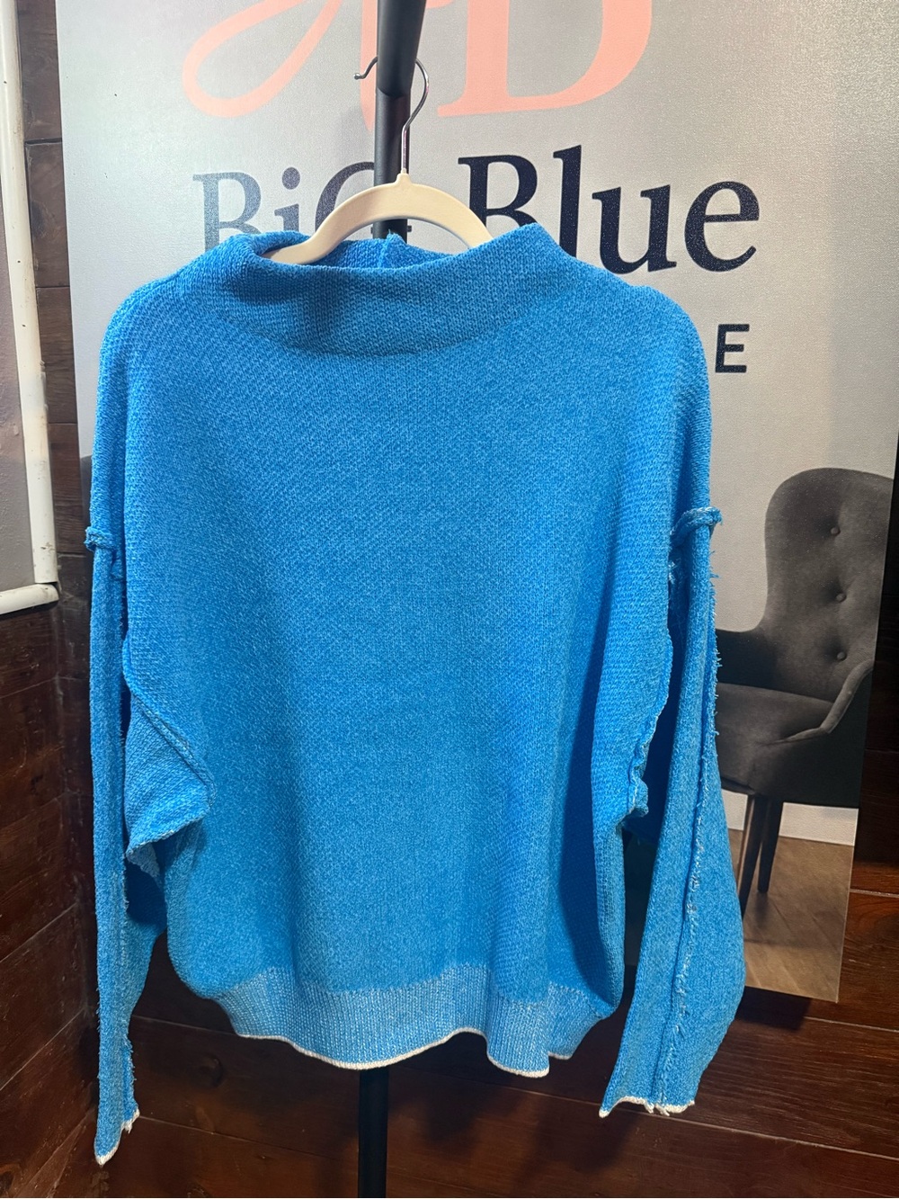 Zenana Outfitters Bright Blue Raw-Edge Crewneck Sweater - Picture 2 of 3